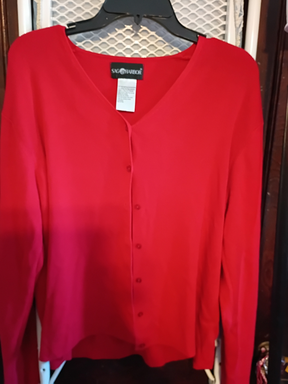 Sag Harbor Red V-Neck Button Front Sweater